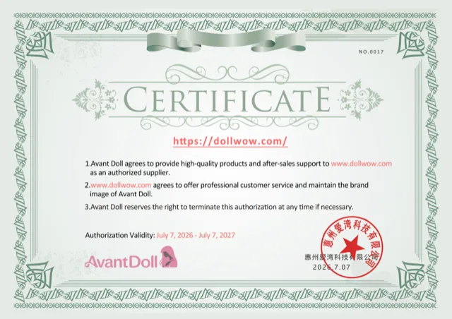 Avant Doll certification authorizing DollWow as a retailer