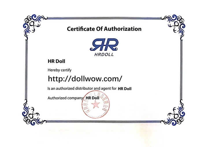 HR Dolls certification authorizing DollWow as a retailer