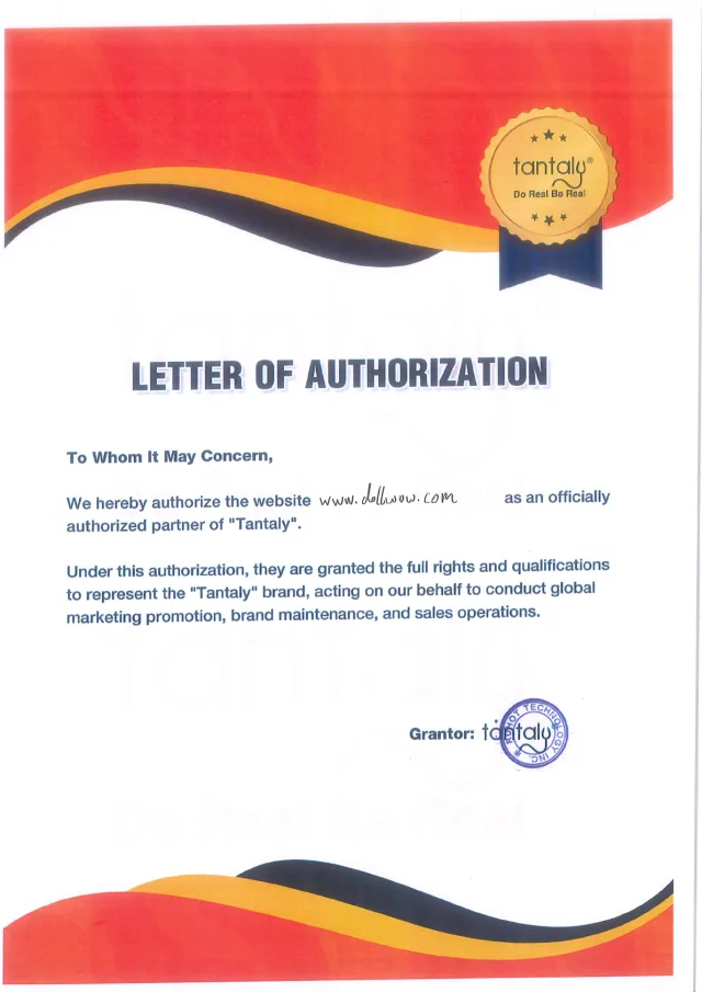 Tantaly certificate authorizing DollWow as a retailer